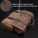 Mens Messenger Bag 15.6 Inch Waterproof Vintage Genuine Leather Waxed Canvas Briefcase Large Leather Computer Laptop Bag Rugged Satchel Shoulder Bag, Brown - Image 2