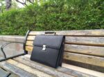 Mens Leather Briefcases Office Attorney Student Attache Case Messenger Bag w/Padded Compartment,Black - Image 2
