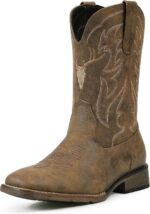 Cowboy Boots for Men Square Toe Western Boots Slip Resistant Country Boot Retro Classic Embroidered Pull On Boot for Festivals and Gift-giving